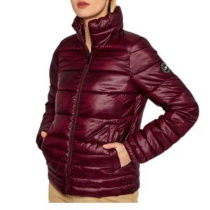 NWT DKNY SPORT Womens Medium Burgundy Coat Long Sleeve Mock Neck Puffer Jacket